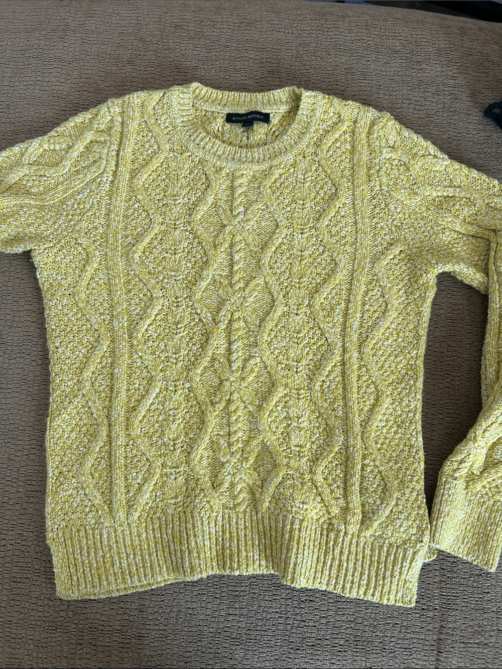 Banana republic Yellow Cable Knit Crewneck Sweater